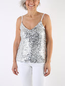 Top con maxi paillettes e spalline sottili
