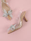 Sandalo slingback nude con tacco e fiocco strass