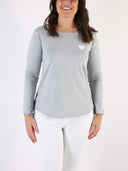 T-shirt Bianco con maniche lunghe e cuore glitter