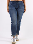 Blue jeans con elastico e fiocco in vita