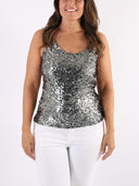 Top con maxi paillettes e spalline larghe