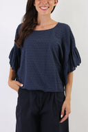 Blusa plumetis con maniche volant
