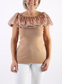 Top con scollo bardot in paillettes