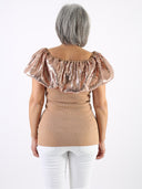 Top con scollo bardot in paillettes