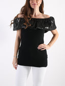 Top con scollo bardot in paillettes
