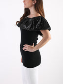 Top con scollo bardot in paillettes