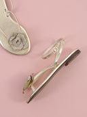 Sandalo infradito con maxi rosa e strass oro
