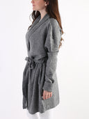 Maxi cardigan misto lana con cintura in vita