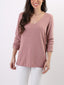 T-shirt in misto viscosa, lana e angora con scollo a V