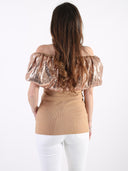 Top con scollo bardot in paillettes