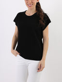 Blusa in misto viscosa con maniche corte e scollo girocollo