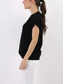 Blusa in misto viscosa con maniche corte e scollo girocollo