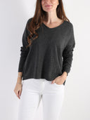 Maglioncino in misto lana e cashmere con scollo a V e bottoncini sulla schiena