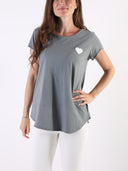 T-shirt Bianco con cuore bianco glitter e B dietro