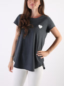T-shirt Bianco con cuore bianco glitter e B dietro