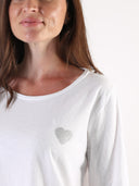 T-shirt Bianco con maniche lunghe e cuore glitter