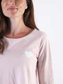 T-shirt Bianco con maniche lunghe e cuore glitter