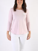 T-shirt Bianco con maniche lunghe e cuore glitter
