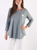 T-shirt Bianco con maniche lunghe e cuore glitter