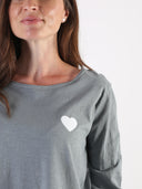 T-shirt Bianco con maniche lunghe e cuore glitter