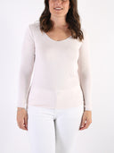T-shirt misto viscosa con scollo a V e bordo lurex