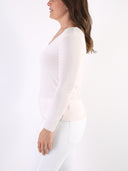 T-shirt misto viscosa con scollo a V e bordo lurex