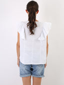 Top smanicato con volant sulle spalle