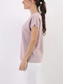Blusa in misto viscosa con maniche corte e scollo girocollo
