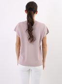 Blusa in misto viscosa con maniche corte e scollo girocollo
