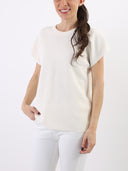 Blusa in misto viscosa con maniche corte e scollo girocollo