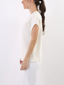Blusa in misto viscosa con maniche corte e scollo girocollo