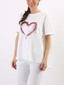 T-shirt Heart in paillettes rosa e con inserto sul retro
