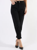 Jeans mom fit con strass tono su tono