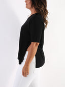Blusa misto viscosa con scollo a V e spacco laterale