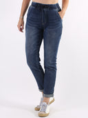 Blue jeans con elastico e fiocco in vita