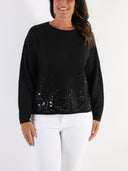 Maglione over asimmetrico con paillettes matt e bottoncini sul retro