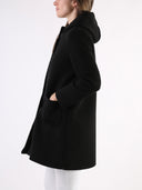 Cappotto lungo in viscosa effetto neoprene con cappuccio