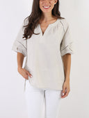 Blusa Arianna in viscosa e lino con inserti in pizzo