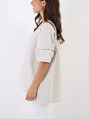 Blusa Arianna in viscosa e lino con inserti in pizzo