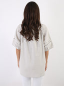 Blusa Arianna in viscosa e lino con inserti in pizzo