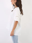 Blusa Arianna in viscosa e lino con inserti in pizzo
