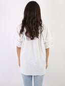 Blusa Arianna in viscosa e lino con inserti in pizzo