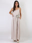 Bundle beige: abito lungo in viscosa e cinturina in pelle maxi fiore