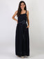 Bundle blu: abito lungo in viscosa e cinturina in pelle maxi fiore