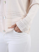 Cardigan in viscosa con lavorazione traforata e bottoni in madreperla