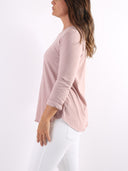 T-shirt Bianco con maniche lunghe e B dietro