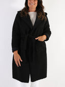Cappotto lungo teddy con cintura e cappuccio