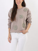 Felpa con maxi fiori gioiello in tulle e strass