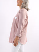 T-shirt Bianco con maniche lunghe e cuore glitter