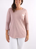 T-shirt Bianco con maniche lunghe e cuore glitter